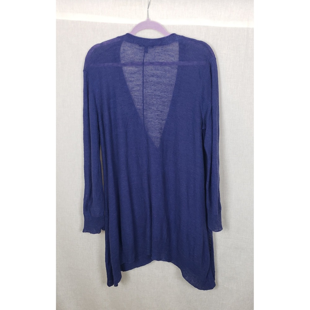 Eileen Fisher Navy Blue 100% Linen Longline V-Neck Button Cardigan Sweater L - Picture 2 of 10